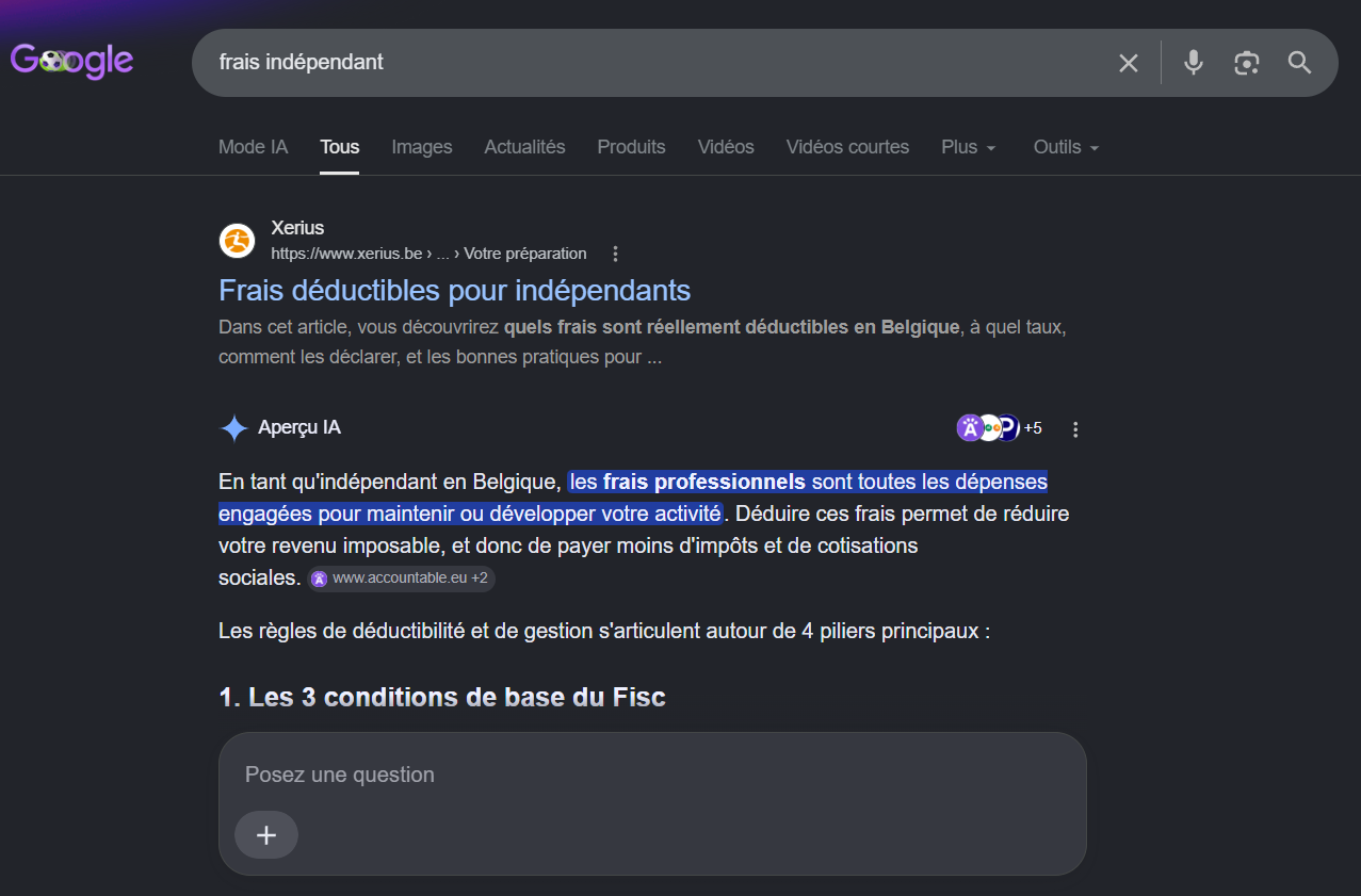 Position frais indépendant